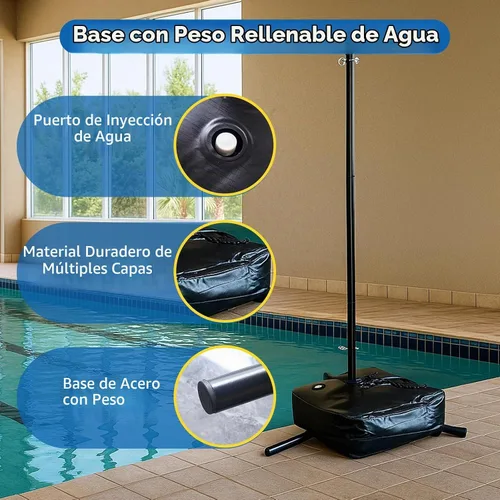 Vista 4 de Juego de red de voleibol de piscina con luces LED, red de voleibol con bases pesadas y longitud ajustable de 15 a 42 pies para piscinas enterradas