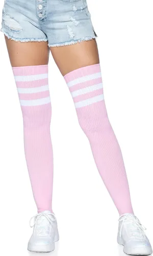 Vista 13 de Leg Avenue Calcetines altos atléticos de tres rayas para mujer Negro