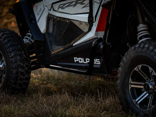 Vista 6 de SuperATV Rock Sliders Nerf Bars Tree Kickers para Polaris RZR XP Turbo 2016+ Negro arrugado Construido de tubo resistente de 1.75 pulgadas