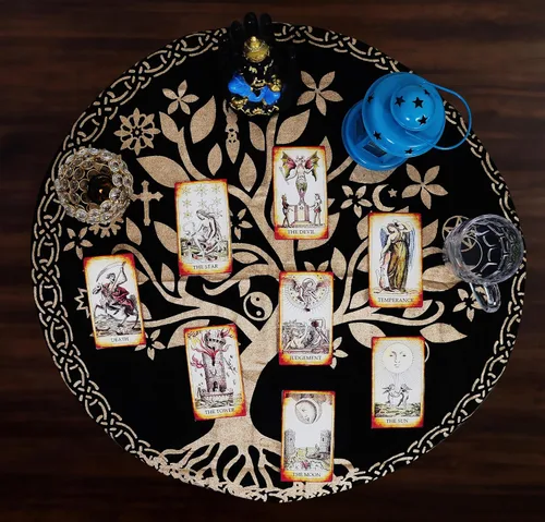 Vista 3 de Indian Consigners Altar Cloth Alter Tarot Witchery Square 18" Árbol celta de la vida Wica Spread Decor
