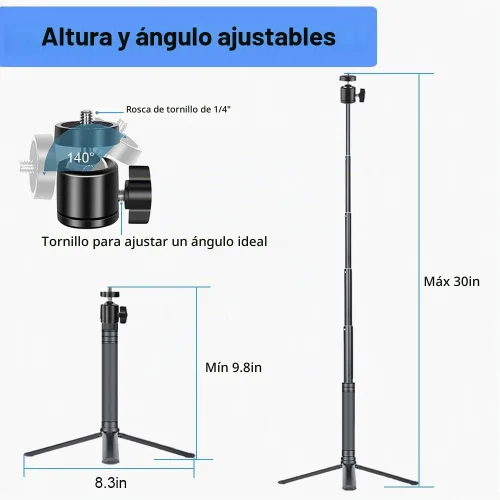 Vista 3 de JCWINY Soporte de cámara web de 30 pulgadas de alto, trípode extensible para cámara web de escritorio, trípode para cámara web de aluminio, soporte