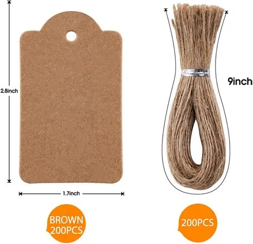 Vista 2 de Homum 200 etiquetas de regalo de alta calidad con 200 cuerdas de yute natural de doble cara, etiquetas de joyería con cuerda para boda, Navidad, Día