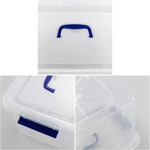 Vista 3 de Paquete de 4 cajas de almacenamiento de plástico de 10 L, caja de almacenamiento transparente con tapa Secure Side Buckle Latches, Dustproof Lid