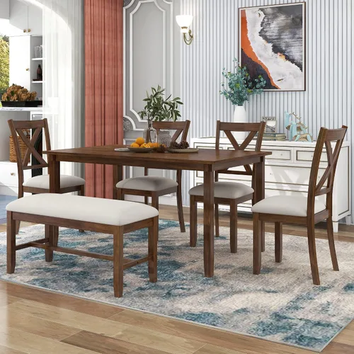 Vista 13 de Harper & Bright Designs Juego de mesa de comedor de 6 piezas, juego de mesa de comedor con mesa de comedor rectangular de madera, 4 sillas