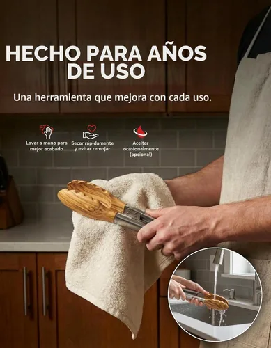 Vista 6 de Pinzas de cocina Boxiki Kitchen para cocinar con puntas de madera - Pinzas de madera ideales para barbacoa, ensalada, tostadora, pan y encurtidos