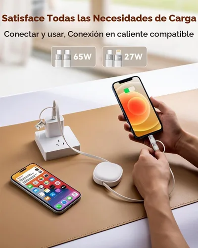 Vista 9 de Minlu Cable de carga retráctil de 65 W, cable de carga múltiple 5 en 1 para viajes, cable de carga USB tipo C, cable de carga rápida con USB A/C a