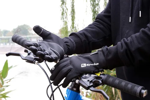 Vista 5 de FZ FANTASTIC ZONE Guantes de conducción impermeables para hombre con pantalla táctil resistente al viento, con forro polar