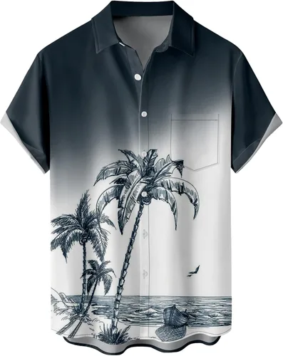 Vista 79 de Camisas tropicales con botones para hombre, camisas hawaianas de manga corta, casuales para vacaciones, camisas de playa holgadas Beige-playa escena