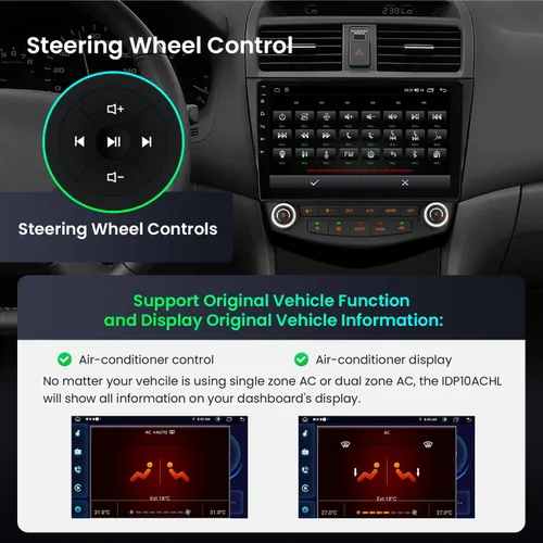 Vista 7 de XTRONS - Estéreo de coche Android 14 de 10.1 pulgadas para Honda Accord 7th
