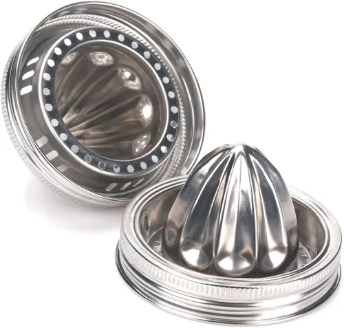 Vista 7 de Mason Jar - Tapa exprimidora de acero inoxidable (2 piezas), escariador de cítricos para tarro Mason de boca ancha, exprimidor de limón, exprimidor
