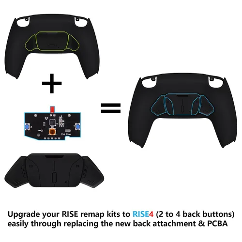 Vista 2 de Turn RISE to RISE4 Kit Redesigned Solid Black K1 K2 K3 K4 Back Buttons Housing & Remap PCB Board for PS5 Controller eXtremeRate RISE & RISE4 Remap