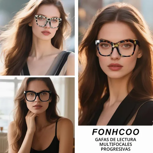 Vista 2 de FONHCOO Oversized Progressive Reading Glasses for Women Men Large Square Blue Light Blocking Computer Readers Negro