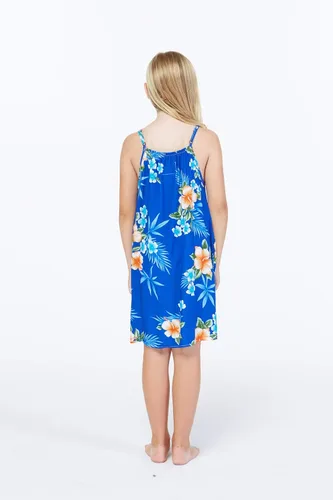 Vista 2 de Vestido hawaiano con cuello redondo para niña en hibisco