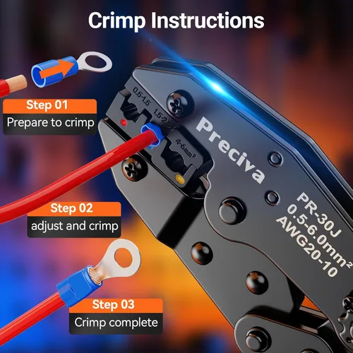 Vista 6 de Preciva Juego de herramientas de crimpado aislado con estuche de almacenamiento, kit de crimpadora de alambre de trinquete con 350 terminales