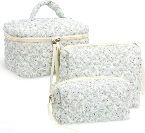Vista 27 de Quilted Makeup Bag for Women, Travel Cosmetic&Toiletry Bag,Blue Flower