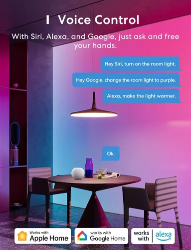 Vista 2 de MEROSS - Bombilla LED inteligente con WiFi, compatible con Apple HomeKit, Siri, Alexa, SmartThings, E26 multicolor regulable 2700 K-6500 K RGBWW