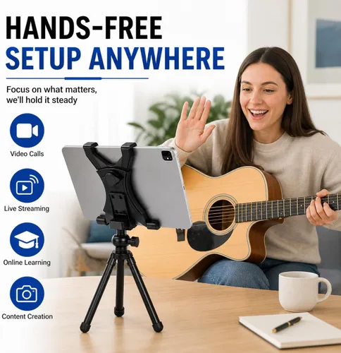 Vista 5 de Acuvar Soporte universal de trípode para tableta, adaptador de soporte ajustable para iPad, Samsung Galaxy Tab y Surface, se adapta a tabletas de 8