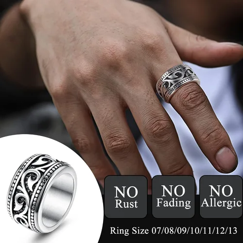Vista 3 de LOLIAS 3 anillos de acero inoxidable con sello para hombre, anillo retro vintage con piedra de ojo de tigre, anillos de banda de nudo celta negro