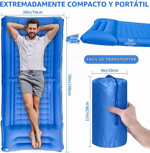 Vista 2 de SEVNPRIME Colchoneta de dormir para acampar de 78 x 29 x 5 pulgadas, colchón de aire compacto e impermeable mejorado, bomba de pie incorporada