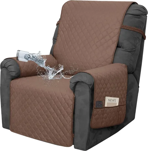 Vista 9 de Easy-Going Funda impermeable para sofá biplaza reclinable con bolsillo, funda de sofá reversible de 1 pieza para sillón reclinable de 2 asientos