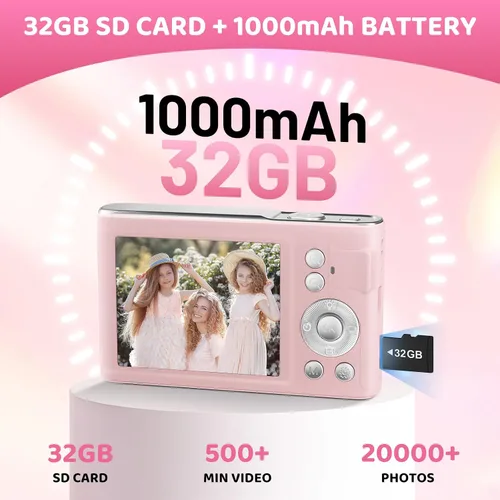 Vista 5 de Cámara digital, 48MP FHD 1080P cámara de apuntar y disparar con zoom de 16x, cámara portátil compacta antivibración para fotografía con tarjeta