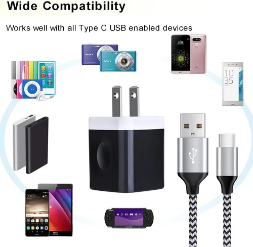 Vista 6 de Cargador de pared tipo C, bloque de carga de 5 V/1 A, enchufe de pared con cable USB C de 6 pies, cable de carga tipo C para Samsung Galaxy S26