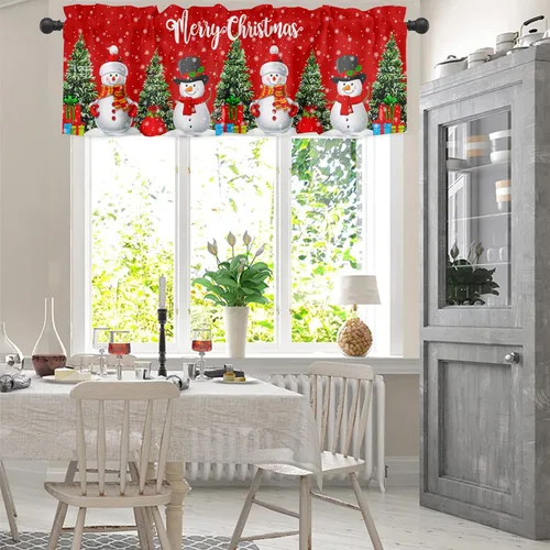 Vista 2 de Cortinas de cenefa para ventanas de cocina, 54 x 18 pulgadas, cenefas de ventana de Navidad, cenefa con bolsillo para barra para dormitorio, baño