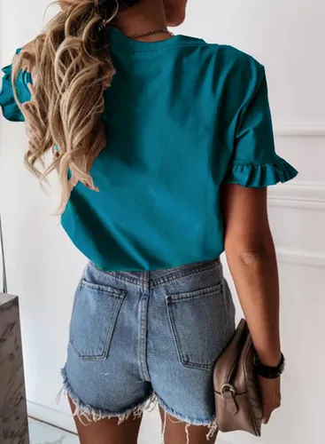 Vista 2 de PRETTYGARDEN Camiseta de manga corta con cuello redondo liso para mujer