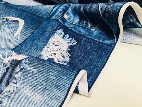 Vista 6 de LushFabric Tela de mezclilla con efecto de jeans para decoración de interiores, cortinas, material de algodón con retazos de mezclilla azul, lona