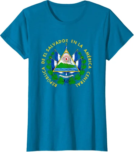 Vista 86 de Escudo de armas de El Salvador Salvadoran Distressed Design T-Shirt