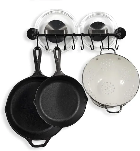 Vista 3 de Wallniture Cucina - Riel de almacenamiento de 16 pulgadas para organizar la cocina con 10 ganchos en S para colgar ollas y sartenes, juego