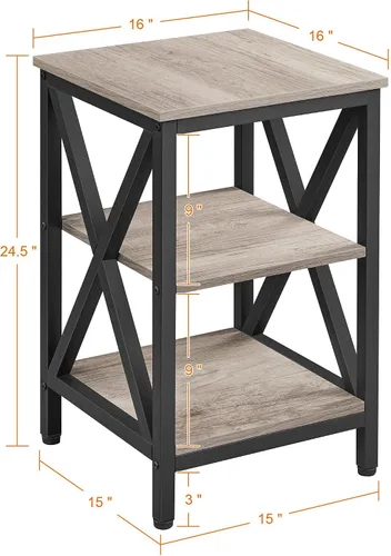 Vista 3 de Topeakmart Mesa auxiliar industrial con estantes de almacenamiento para sala de estar, mesa de sofá de 3 niveles, muebles decorativos con aspecto