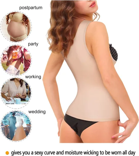 Vista 3 de Gotoly Chaleco de compresión para mujer con control de abdomen, faja de compresión invisible