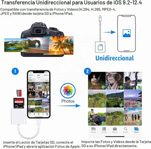 Vista 9 de Lector de Tarjetas SD para iPhone iPad, Cable Adaptador de Tarjeta SD/Micro SD Certificado MFi de Apple con Ranuras Duales para Cámaras SLR, Visor