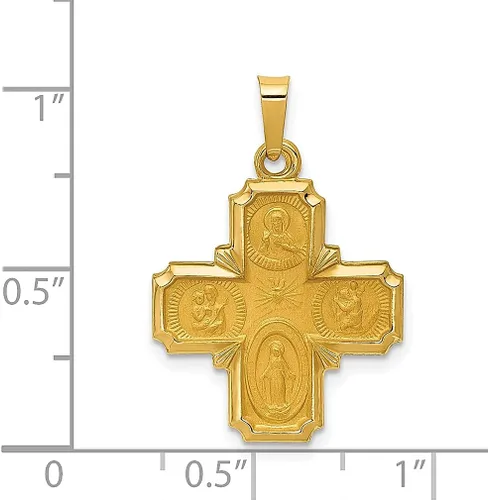 Vista 4 de ICE CARATS Collar con colgante de medalla de cuatro vías de oro amarillo de 14 quilates, joyería fina religiosa para mujer, regalos para ella