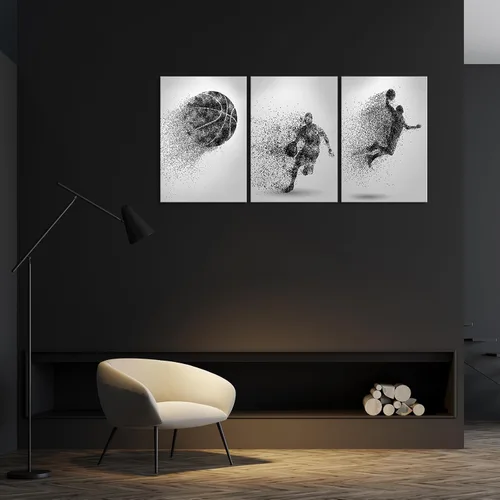 Vista 6 de Arte de lienzo para pared, silueta de partículas de baloncesto, póster de deportes, impresiones artísticas, pintura, cuadros enmarcados, obra