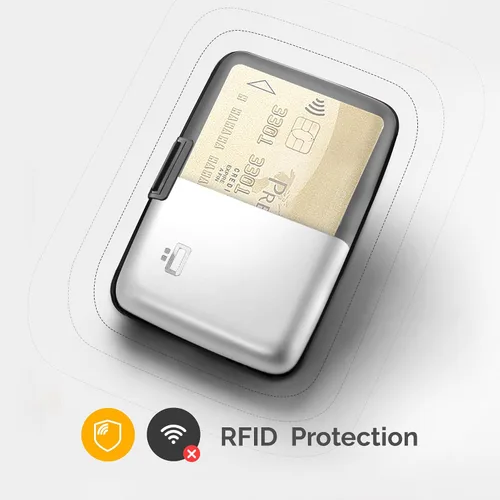 Vista 30 de ÖGON -DESIGNS- Portatarjetas de aluminio, protección RFID contra fraude y desmagnetización, billetera compacta, funda inteligente modelo STOCKHOLM V1