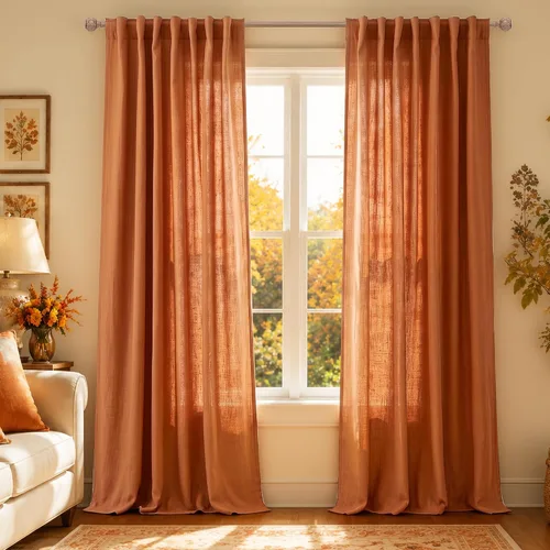 Vista 16 de Cortinas rústicas color beige tostado de 42 x 84 pulgadas de largo para sala de estar, juego de 2 paneles transparentes de lino natural, imitación