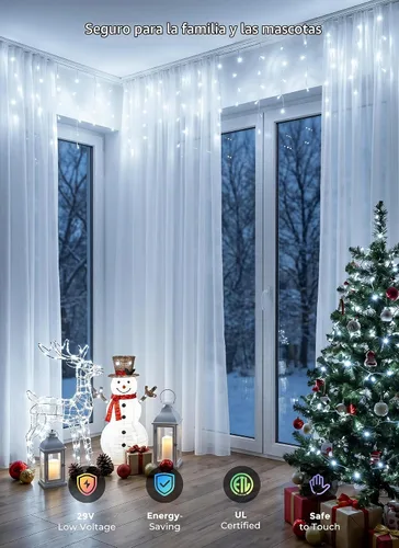 Vista 6 de Luces de Navidad de carámbano para exteriores, 40 pies, 432 LED, impermeables, para exteriores, 8 modos de iluminación, con control remoto Blanco