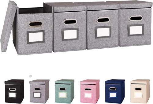 Vista 10 de Paquete de 2 Organizador de Carpetas de Archivos Colgantes con Tapa, Caja de Almacenamiento de Archivos de Tela Tamaño Carta Plegable, Soporte