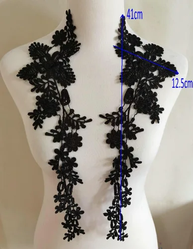 Vista 2 de 1 par de apliques de bordado para boda, encaje floral, adornos de costura (negro A)