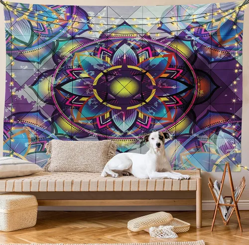 Vista 38 de Ambesonne Tapiz de hongos, atmósfera psicodélica, escena astral estrellada con motivos orientales trippy, decoración de tela para colgar en la pared