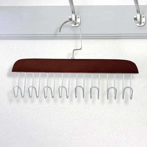 Vista 9 de Soporte para colgar cinturones para armario, organizador de madera para sombreros de béisbol con gancho de metal giratorio, antideslizante