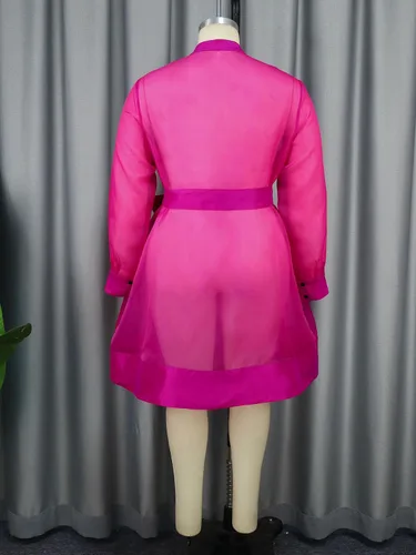 Vista 6 de AOMEI Vestido de tul transparente con cuello alto y manga larga para mujer
