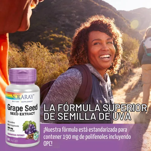Vista 5 de SOLARAY Extracto de semilla de uva 200 mg más complejo bioflavonoide Apoyo cardiovascular saludable y de vasos sanguíneos 60 VegCaps