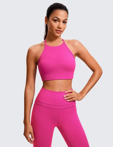 Vista 2 de CRZ YOGA Butterluxe - Brasier deportivo de cuello alto y espalda en Y para mujer, con relleno, espalda cruzada, tirantes delgados