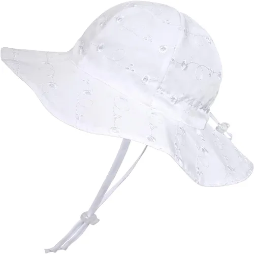 Vista 22 de Toddler Kids Baby Girl Sun Hat Floppy Cotton Summer Hat 50+ SPF Protective 04/Flor/Blanco