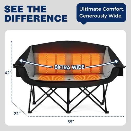 Vista 3 de Silla de camping doble con calefacción Apollo Walker - Sillón de camping extra ancho y resistente de 272kg con calefacción ajustable, soporte dual