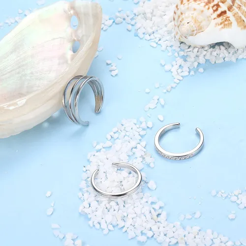 Vista 4 de Udalyn - Juego de 3 anillos de plata de ley 925 para mujer, ajustable, anillo de dedo para pies, hipoalergénico, anillo abierto