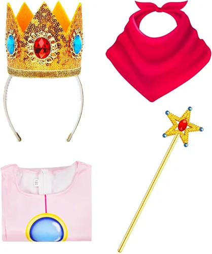 Vista 4 de SHELOVESIT Disfraz de princesa melocotón, disfraz de cosplay de Halloween para niñas